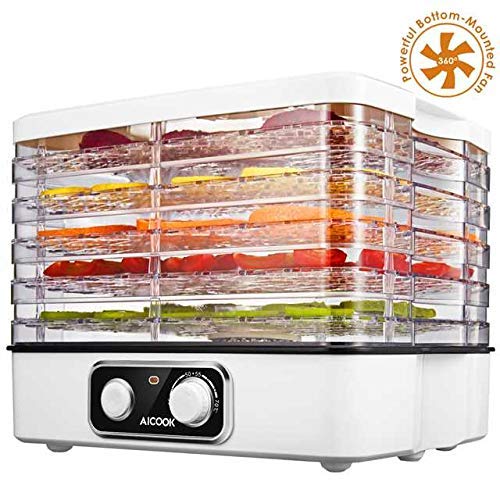 Deshidratador Alimentos Aicook, Deshidratadora De Frutas 5 Bandejas Altura Regulable, 35-70℃ Deshidratador De Alimentos Para Carne, Frutas E Verduras, Libre De BPA E Aptas Para El Lavavajillas, 240W