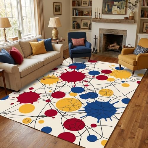 Abstract Paint Splatter Area Rug - Washable Non-Slip 5x7