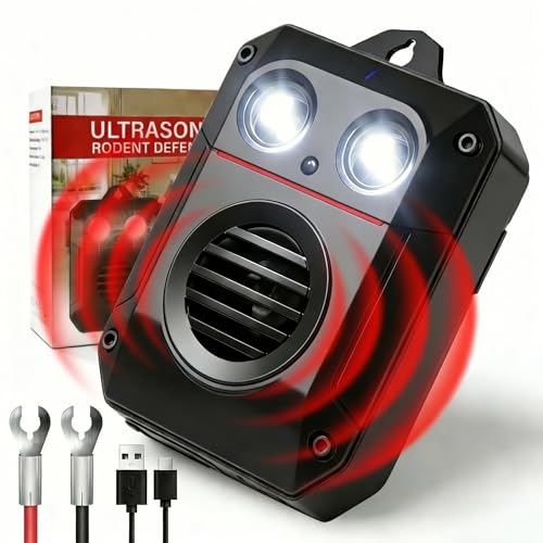 Marderschreck Dachboden Ultraschall, Marderschreck Garten mit Blitzlicht, Marderabwehr Haus IP65 Wasserdicht, Mäuseabwehr Mäuse Vertreiben, Marderschreck Batteriebetrieben mit USB-C kabel für KFZ