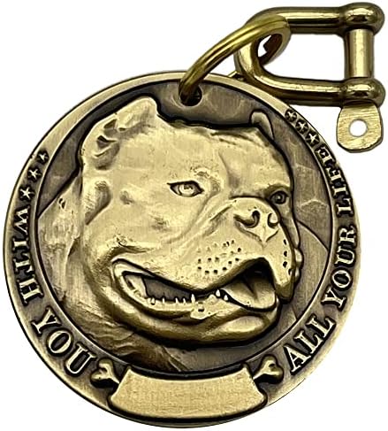 Auchic Vintage Pure Copper Pet ID Tags,Personalized Dog Tags,Three-Dimensional Relief Pet Pattern,Lettering on The Front and Back,Custom Pet Tags (American Bully Pitbull)