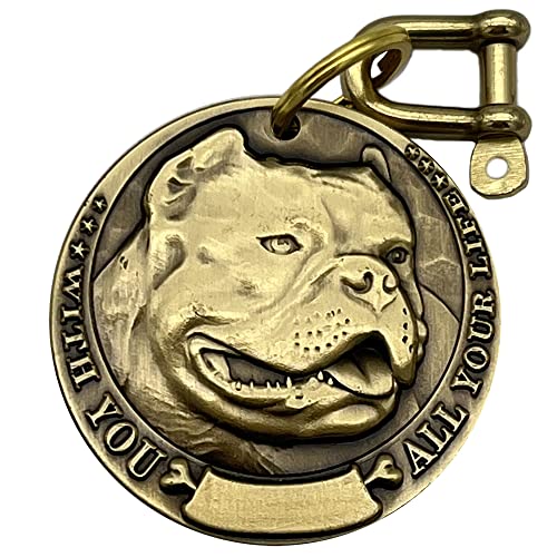 Auchic Vintage Pure Copper Pet ID Tags,Personalized Dog Tags,Three-Dimensional Relief Pet Pattern,Lettering on The Front and Back,Custom Pet Tags (American Bully Pitbull)