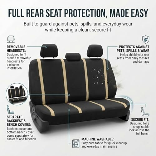 Image of FH Group Car Seat Covers Full Set Cloth - Universal Fit Automotive, Low Back Front, Solid Back, Washable Car Seat Cover for SUV, Sedan and Van Beige