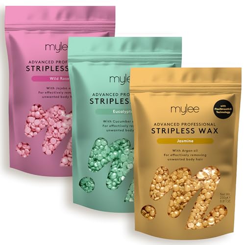 Mylee Lot de 3 trios de cire sans rayures avancées - Perles de cire chaude pelables - Épilation indolore - Corps entier - Visage, bikini brésilien