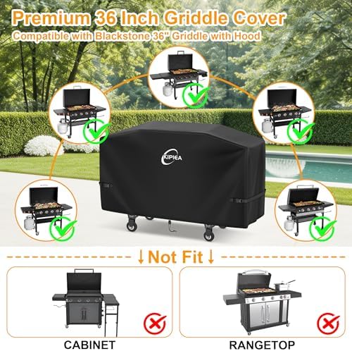 Kipiea Griddle Cover for Blackstone 36" Griddle with Hood, Heavy Duty Tear & Fade Resistant and Waterproof Flat Top Grill Cover for Blackstone 5482 with Buckles and Drawstrings — view 6