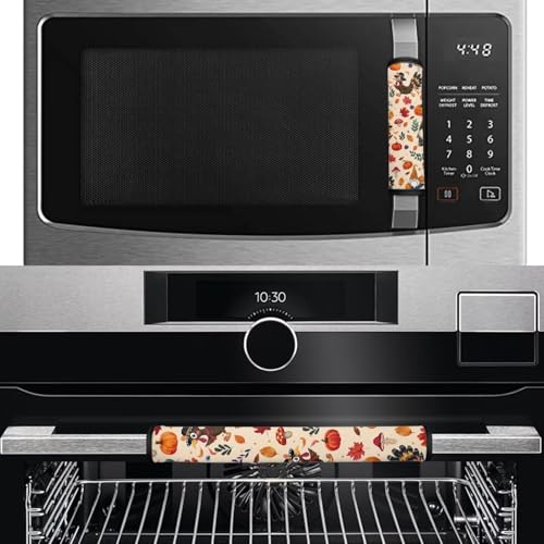 Image of Dreaweet Thanksgiving Turkey Refrigerator Door Handle Covers Set of 4 Autumn Fall Kitchen Decor Appliance Handle Covers Washable Universal Fit Fridge Microwave Oven Dishwasher