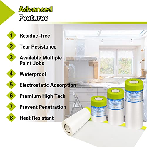 Edsrdrus 3 Rolls 22 Inch Masking Tape Film Self-Adhesive Tape And Drape Heavy Duty Protection Covering Cloth Tape Tear Resistant Outdoor, Indoor, Equipment, Appliance(22 Inch X 65.6 Feet) #TOP3