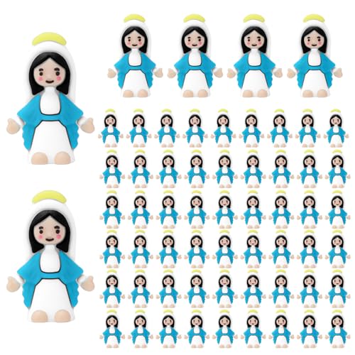 PLUVAVA 60 Pieces Mini Virgin Mary Figurines Blue Little Virgin