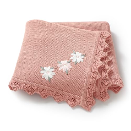 Image of LAWKUL Baby Blanket 100% Traceable Cotton Knit Receiving Blankets Infant Swaddle for Newbron Boy Girls 40"x30" Pink Floral