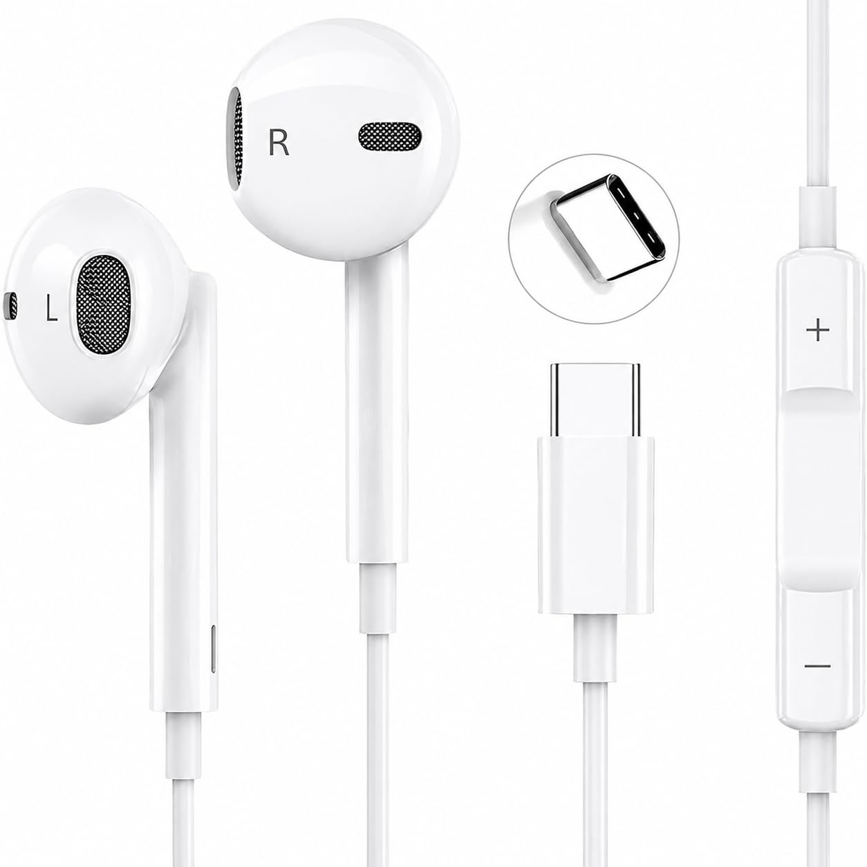 USB C Headphones For Samsung, Type-C Earphones in-Ear Wired Headphone with Mic And Volume Control, HiFi Stereo Noise Cancelling Earbuds compatible with Samsung S20 S21 S22 NOTE 10/20/21 White
