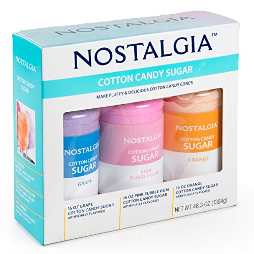 Image of Nostalgia Cotton Candy Flossing Sugar Party Kit 3-Pack, Grape, Pink Bubble Gum, Orange, 3-16 oz bottles - 48 total ounces - Bottles of Cotton Candy Sugar Mix