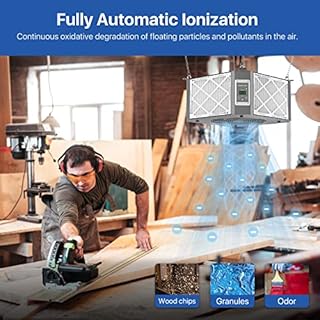 Abestorm 360 Degree Intake Air Filtration System for Woodworking, Built-in Ionizer, 1350CFM Hanging Air Filter, Shop Dust Collector, Garage WorkShop, MERV-11 filter, DecDust 1350IG