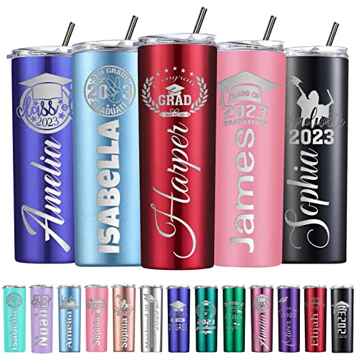 Bicchiere di laurea personalizzato Tumbler skinny personalizzati con nome cannuccia e coperchio isolato tazza da viaggio per caffè personalizzato classe di regali senior per donne uomini laureati in