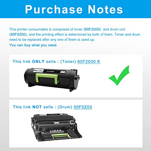 Toner compatible 60F2000 pour Lexmark MX410 MX511 impression nette durable - 3
