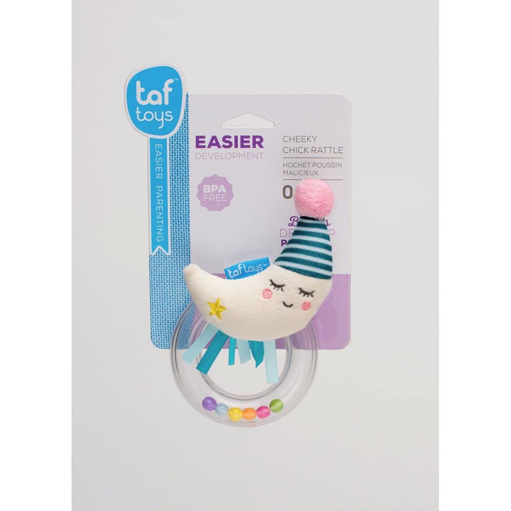Taf Toys Mini Moon Newborn Baby Rattle. Soft Plush Toddler Sensory Ring Rattle with Ribbons. Easy to Grab. Colourful Beads. Suitable for Boys & Girls from Birth - Image 2