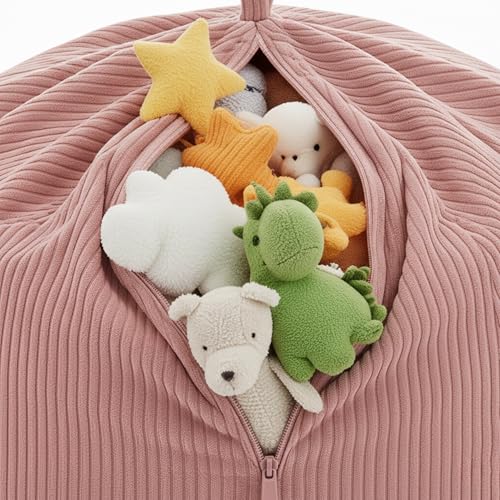 Gutekissen® Kinder Sitzsack-Bezug für Stofftiere 85×85×50 cm - Spielzeug Aufbewahrung für Kinderzimmer - Kuscheltier-Organizer für Plüschtiere & Decken - Oeko-Tex Stoff, Reißverschluss (Rosa)