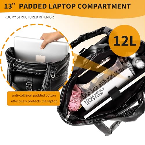 Herald Large Puffy Tote Bag for Women, Quilted Puffer Shoulder Purse Handbag with Multi Pocket & Compartment 5