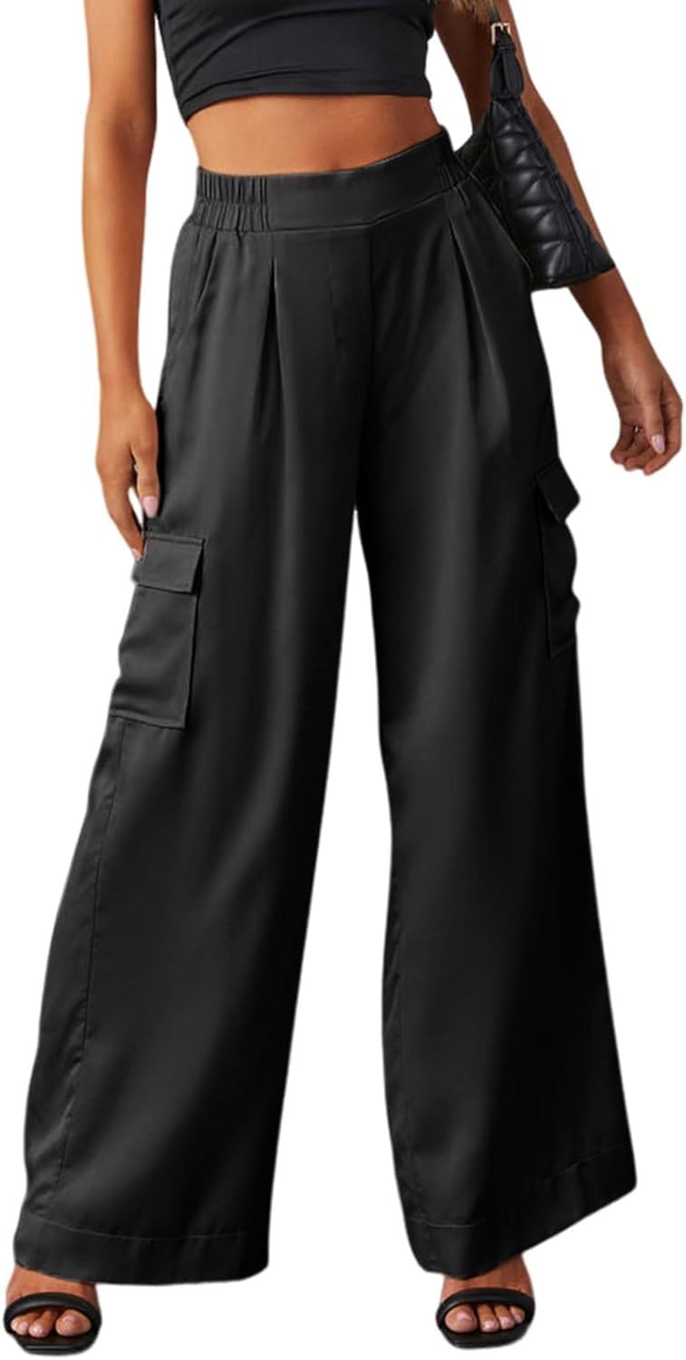 Womens Wide Leg High Waisted Cargo Pants Work Business Casual Straight Dress Pants Baggy Comfy Trousers with Pockets