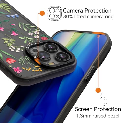 Coque iPhone 15 Pro Max noire avec dragonne robuste et motif nature