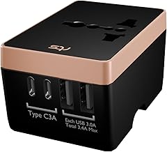 rts Universal Charger Adapter Multi Plug Adapter Plug with Type C, International Travel Adapter/Multi Plug Adapter/Universal Travel Essentials with 2 USB, 2 USB-C 3.4A