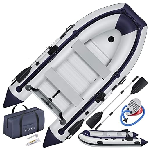 KESSER® Schlauchboot 3,20 m für 4 Personen - Wave Motor geeignet Freizeitboot Paddelboot Motorboot Angelboot - mit 2 Sitzbänken - Alu-Boden Paddel Pumpe Reparaturset & Tasche aufblasbar PVC Grau