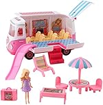 Vokodo Picnic Adventure Van With Doll Figurine Includes Slide Patio Furniture And Wardrobe Kids Pretend Play Party Bus Cooking Truck Kitchen Vogue Toy Fashion Car Vehicle Great Gift For Girls Children