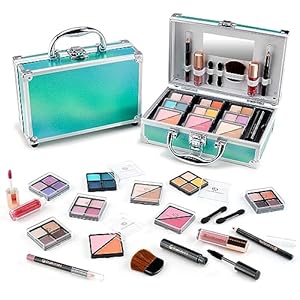 Color Nymph Beginner Makeup Kits For Teens With Train Case Included Full Makeup Kit Eyeshadow Palette Blushes Bronzer Highlighter Lipstick Brushes Mirror (Green)