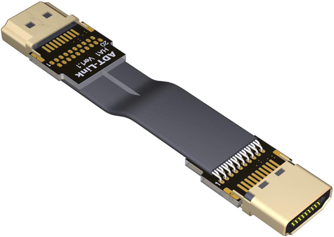 ADT-Link Flat Slim Angled Standard HDMI 2.0 Male/Female to HDMI 2.0 Male/Female 20 Pin FFC FPC Flat Ribbon Elbow Cable 2K / 144hz 4K / 60Hz for HDTV AV Aerial Photography A1 1 m A1-A1