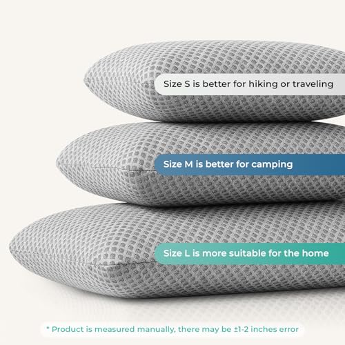 PEUJEW Travel Pillow Memory Foam Pillows, Camping Pillow-Compressible Medium Firm, Breathable Cover, Ideal Backpacking Hiking, Bed Pillows, Airplane and Car (Light Grey, S)