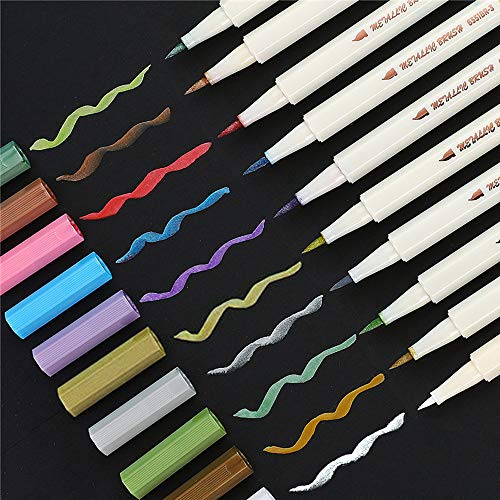 Metallic Marker Pens, Metallic Brush Pens for Black Paper Scrapbook Markers, Metallic Calligraphy Pens Drawing Markers for Art Rock Painting, DIY Crafts, Card Making, Glass, Set of 10 Colors