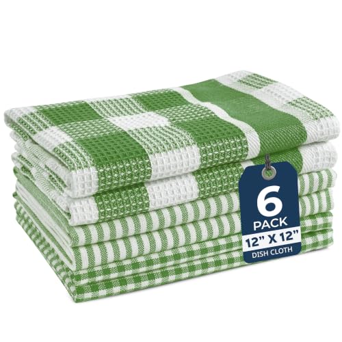 LANE LINEN Dishcloths - 6 Pack Cotton Dish Drying Towels, Soft, Durable, Absorbent Multi-Purpose Dish Cloths, 12"x12" - Olive