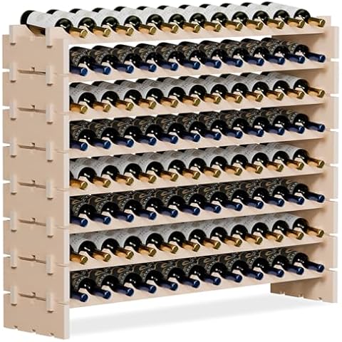 Smartxchoices 96 Bottles Stackable Modular Wine Rack, 8-Tier Wooden Wine Storage Rack Freestanding Wine Holder Display Shelves, Wobble-Free Shelves, Solid Wood Cover