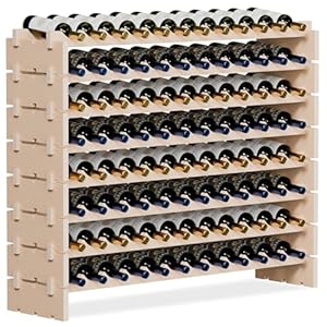 Smartxchoices 96 Bottles Stackable Modular Wine Rack, 8-Tier Wooden Wine Storage Rack Freestanding Wine Holder Display Shelves, Wobble-Free Shelves, Solid Wood