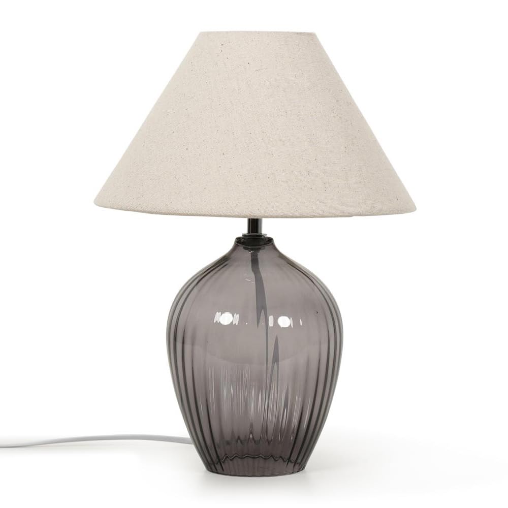 ValueLights | Grey Glass Base Table Lamp with Fabric Tapered Lampshade | Home Décor, Bedside & Desk Lamp | Includes Bulb [3000K Warm White]