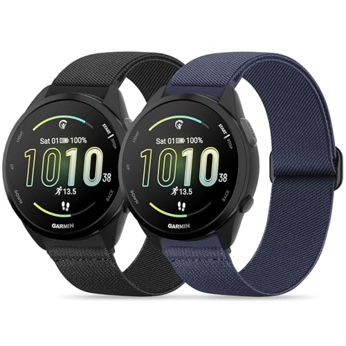 Wizvv Correa para Garmin Vivoactive 5/3/Venu/Venu 2 Plus/sq/sq 2/Forerunner 55/245/645, correa de repuesto de liberación rápida de 20 mm para Garmin Vivomove HR/Vivoactive 6, Black/Dark Blue, Nailon