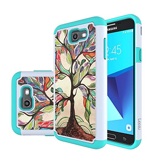J7 V Case, J7 Perx Case, J7 Sky Pro Case, J7V Case, Galaxy Halo Case, J7 Prime Case, LEEGU Dual Layer Heavy Duty Protective Silicone Plastic Cover Case for Samsung Galaxy J7 2017 - Love Tree