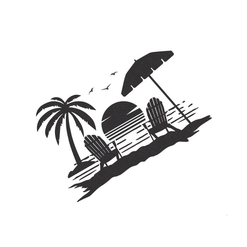 Bertdcx Carbon Fiber Auto Accessory Palm Tree And Beach Camping Wall Sticker For Camper Van Suv Motorhome Decoration Caravan Rv Decor Decal(,30X20cm)