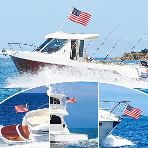 2 Pack American Boat Flag With 4 Boat Flag Pole Clamps, Boat Accessories Marine Usa Flag With Double Sided Embroidered Stars And Brass Grommets (12"X18") #TOP5