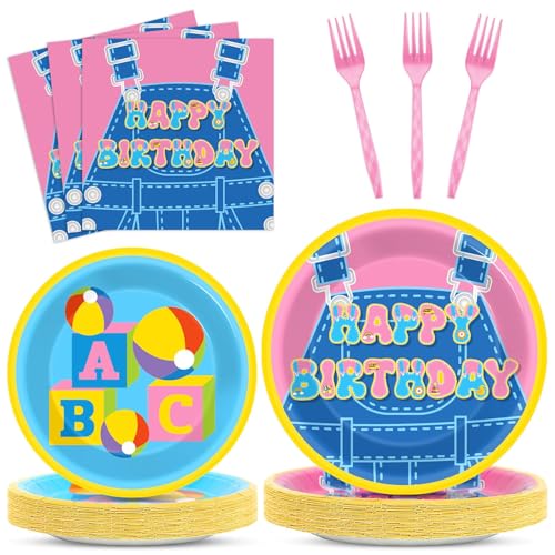 Image of 96 Pcs Girls Party Decorations Cartoon Teacher Plates and Napkins Happy Birthday Tableware Set Decor Supplies for Birthday Baby Shower Girl Cartoon Party Favors for 24 Guests