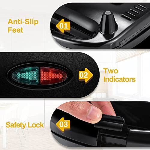 Refura 2 slice non-stick sandwich grill 750w re-910 sandwich maker/panini presses with handle locking system, indicator light, overheat protection | appliances, black