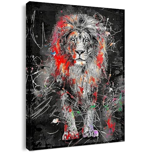 Toile murale de lion Qiukoo tableau encadré aux finitions soignées