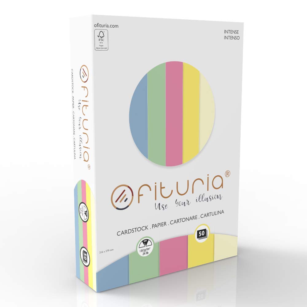 Assorted 50 Cardstock A4 Pastel Colour 5 Different Colours