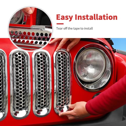 SQQP Mesh Grille Grill Insert+Headlight Turn Light Cover Trim Fit for 2007-2018 Jeep Wrangler JK JKU(Chrome) by SQQP - Used condition - Image 5