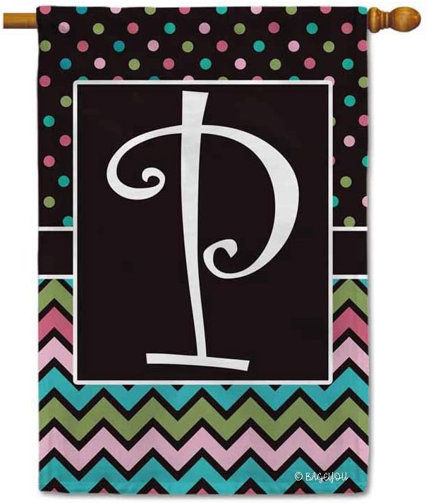 BAGEYOU Polka Dot and Stripes Monogram Initial P Decorative House Flag for Outdoor 28x40 Inch Printed Double Sided