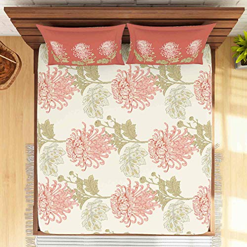 Image of Spaces Atrium 100% Cotton King Size Fitted Double Bedsheet with 2 Pillow Covers - Citrus