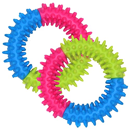 WAenZeeNH 2 Pcs Dog Chew Ring Puppy Teething Chew Toys Puppy Toy Ring Puppy Teething Toys Suitable for Pet Dogs Three-color Thorn Ring