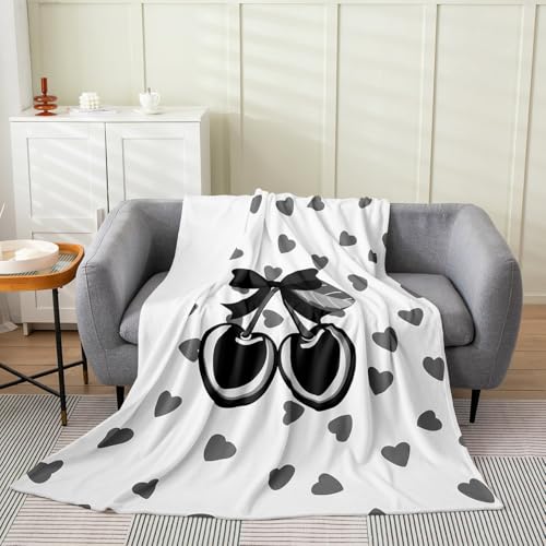 Kawaii Oriental Cherry Kids Flannel Blanket Baby 30"x40" Princess All Seaon Cozy Blanket, Bedroom Decor Hearts Polar Fleece Throw Cute Fruit Soft Lightweight Microfiber