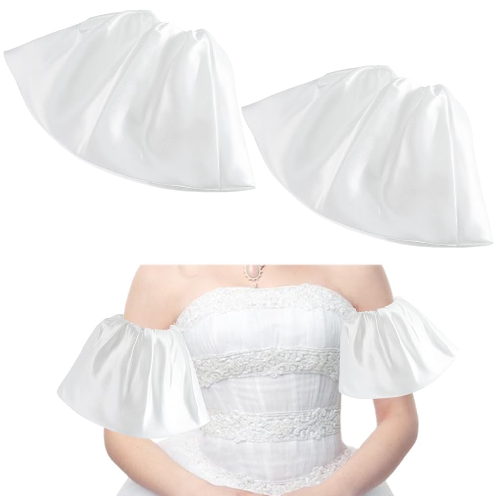 GORGECRAFT 2Pcs Removable Puff Sleeves White Polyester Wedding False Short Arm Sleeves Wrist Cuffs Bridal Dress Costume Accessory for Wedding Bridal