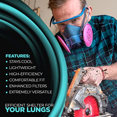 Breath Buddy Respirator Mask (Plus Safety Glasses) Reusable Professional Breathing Protection Against Dust, Lead Paint (750P3) #TOP3