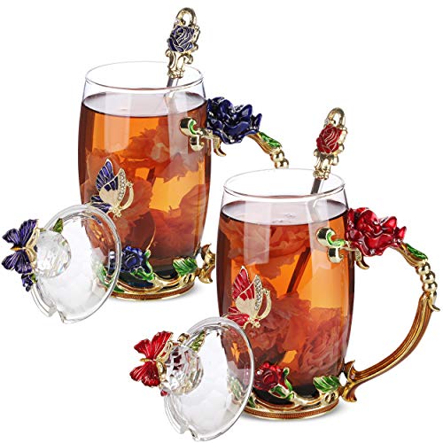 Btat- Fancy Glass Tea Cups With Lids, Pack Of 2, Tea Mugs Gifts For Women, Tea Sets For Women, Mother's Day Gift #TOP1