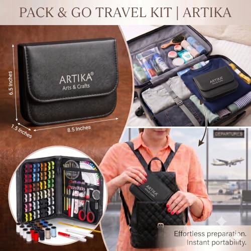 Image of 119-Piece Travel Sewing Kit for Adults & Kids, Small Needle & Thread Kit | Mini Emergency Repair Sewing Kit, Beginner Set with Multicolor Thread, Needles, Scissors, Thimble, Clips & Travel Case